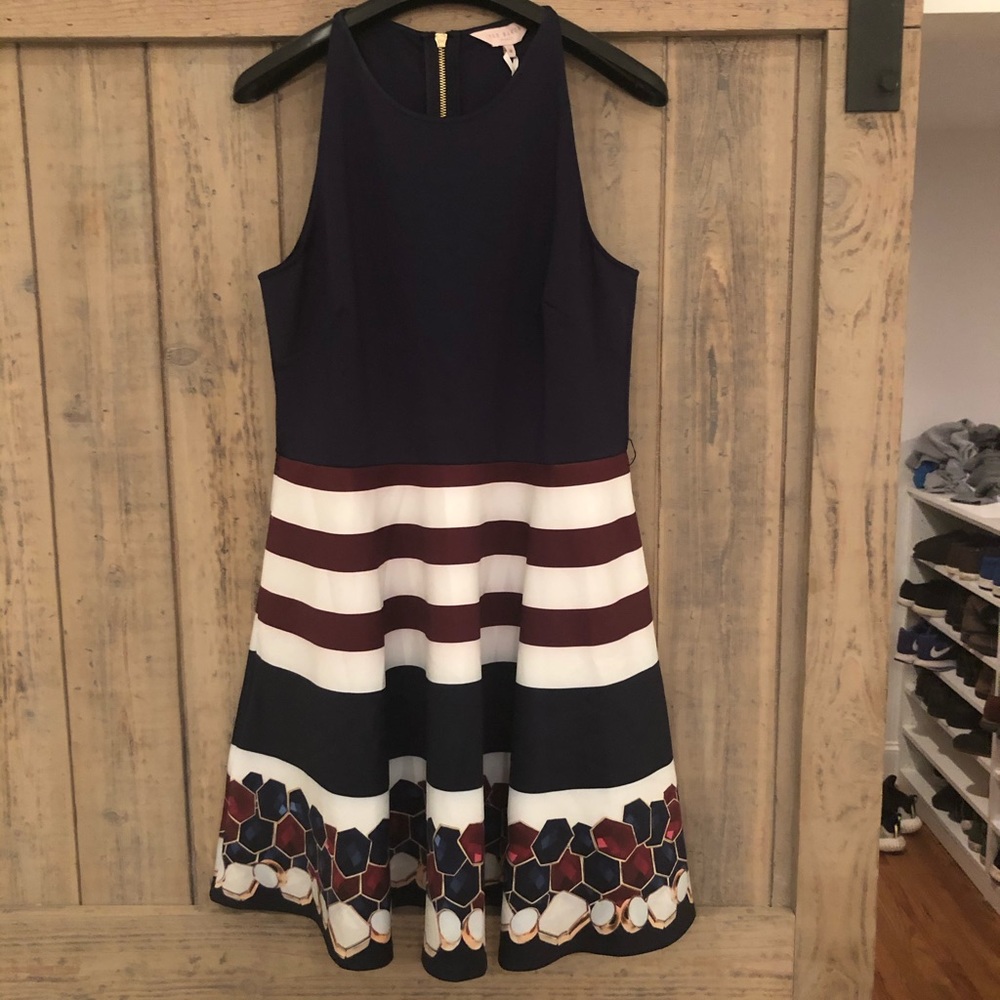 Ted Baker Navy/white dress size 4 (US size 10) NWT